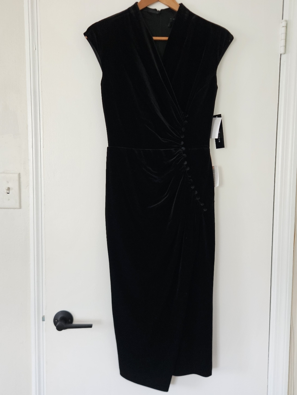 Betsy & Adam Dress 6 Vtg Velvet Bodycon Midi Glam Coquette Witchy Event Elegant